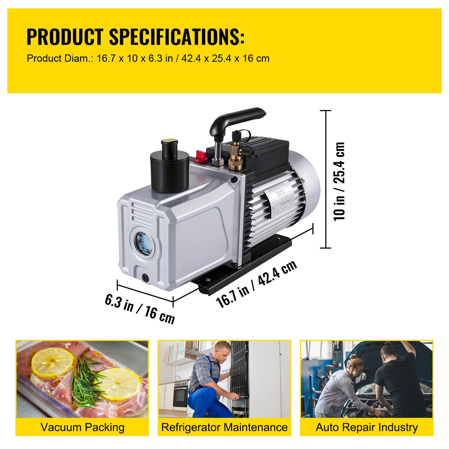 Vacuum Pump 12CFM 1 HP Single Stage Air Conditioning Vacuum Pump 110V 5PA Ultimate Vacuum Refrigerant HVAC Air Tool Rotary Vane Vacuum Pump for Automobile Vacuum Evacuation (1-Stage, 12CFM)