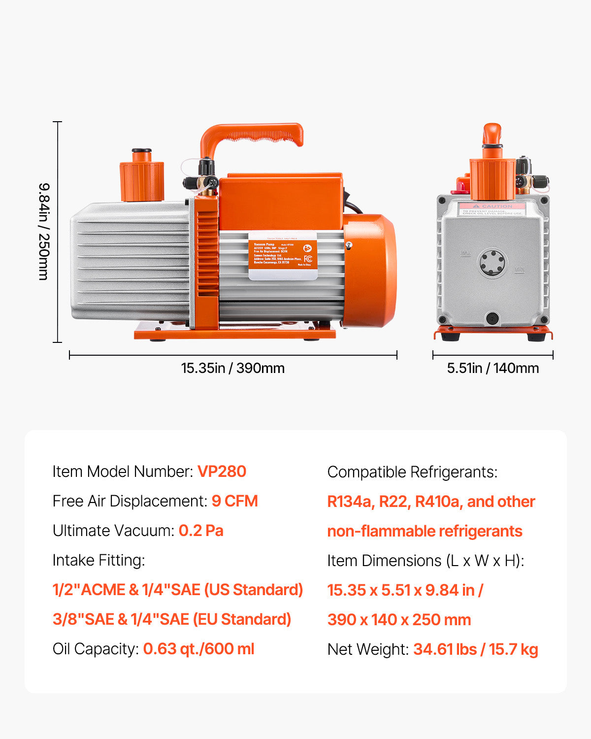 Vacuum Pump, 9 CFM, HVAC 2 Stage Rotary Vane Vacuum Pump, for R134a R22 R410a Systems, Auto AC Vacuum Pump Kit with Oil Bottle, for Automotive Air Conditioner Maintenance Resin Degassing
