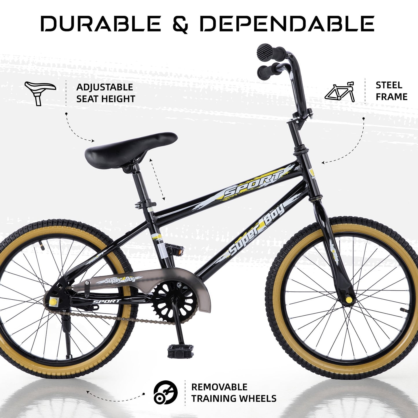 Bestcore 20in Kids Bike, Ages 7-14 Years, Black