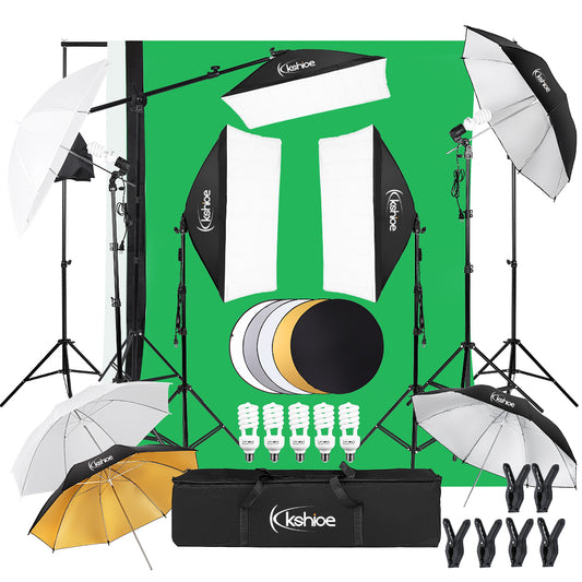 Photography Softbox and Umbrella Lighting Kit with 5-in-1 Reflector, Portable Studio Set