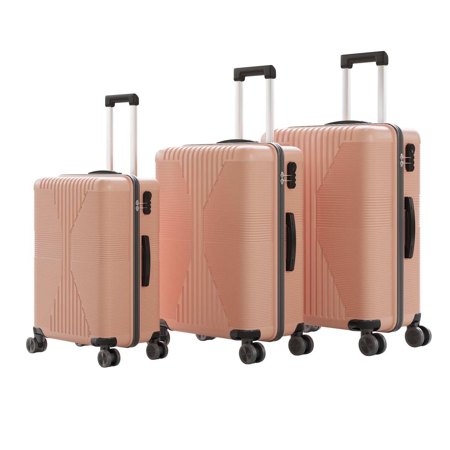 3 Piece PP Luggage Set 20 24 28 inch with Combination Lock, Hardside Spinner Suitcases, Rose Gold