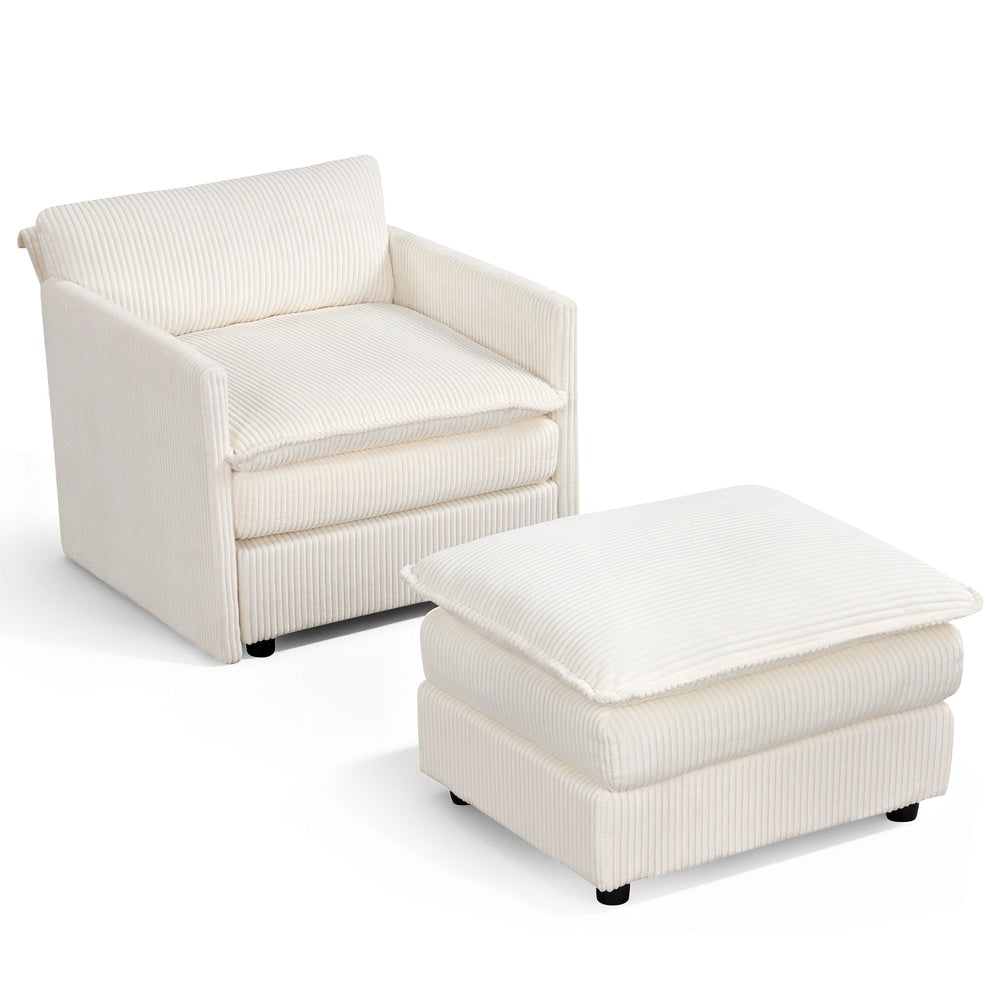 Oversized Accent Chair with Ottoman Corduroy Cushions 27 x 24 in. Seat Solid Plywood 400 lb. 48 to 72 Hr Rebound