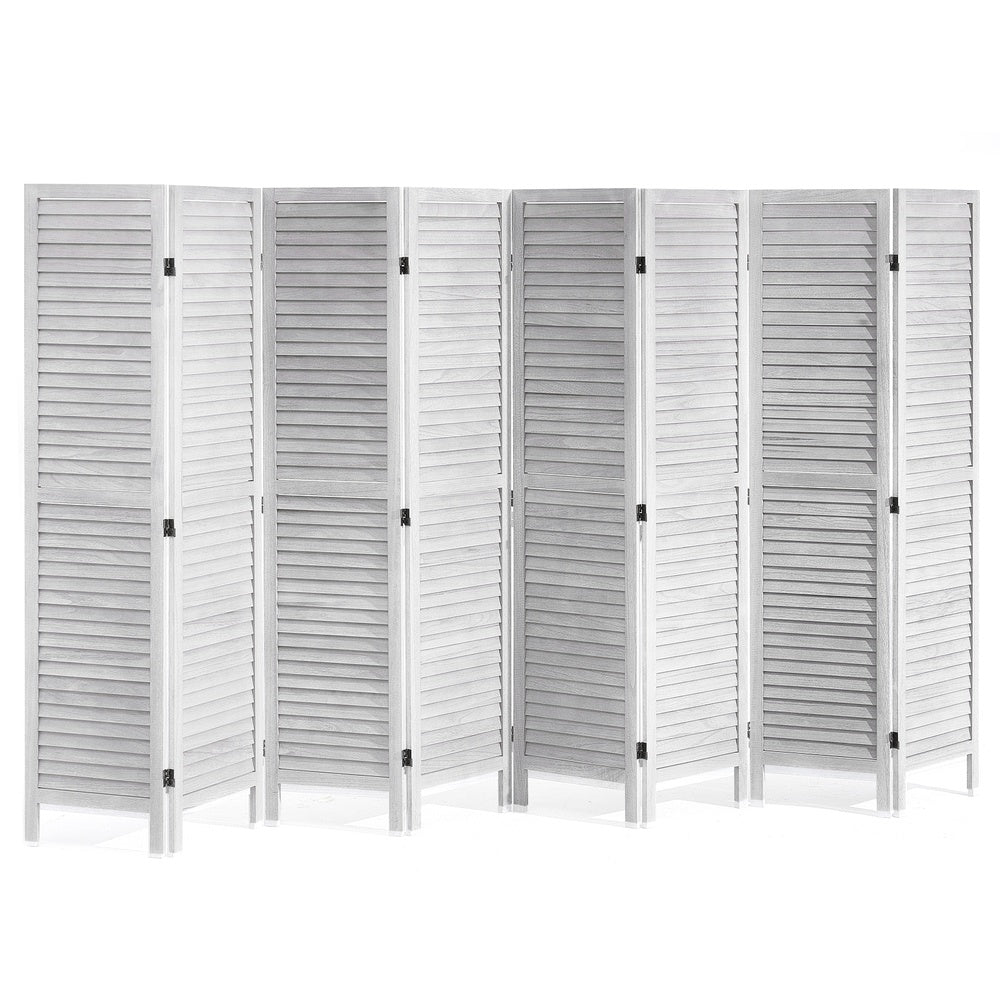 Wood Room Divider 8-Panel Folding Privacy Screen 128 in. W x 66.9 in. H Paulownia European Louvered White Indoor Office