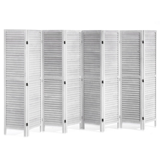 Wood Room Divider 8-Panel Folding Privacy Screen 128 in. W x 66.9 in. H Paulownia European Louvered White Indoor Office