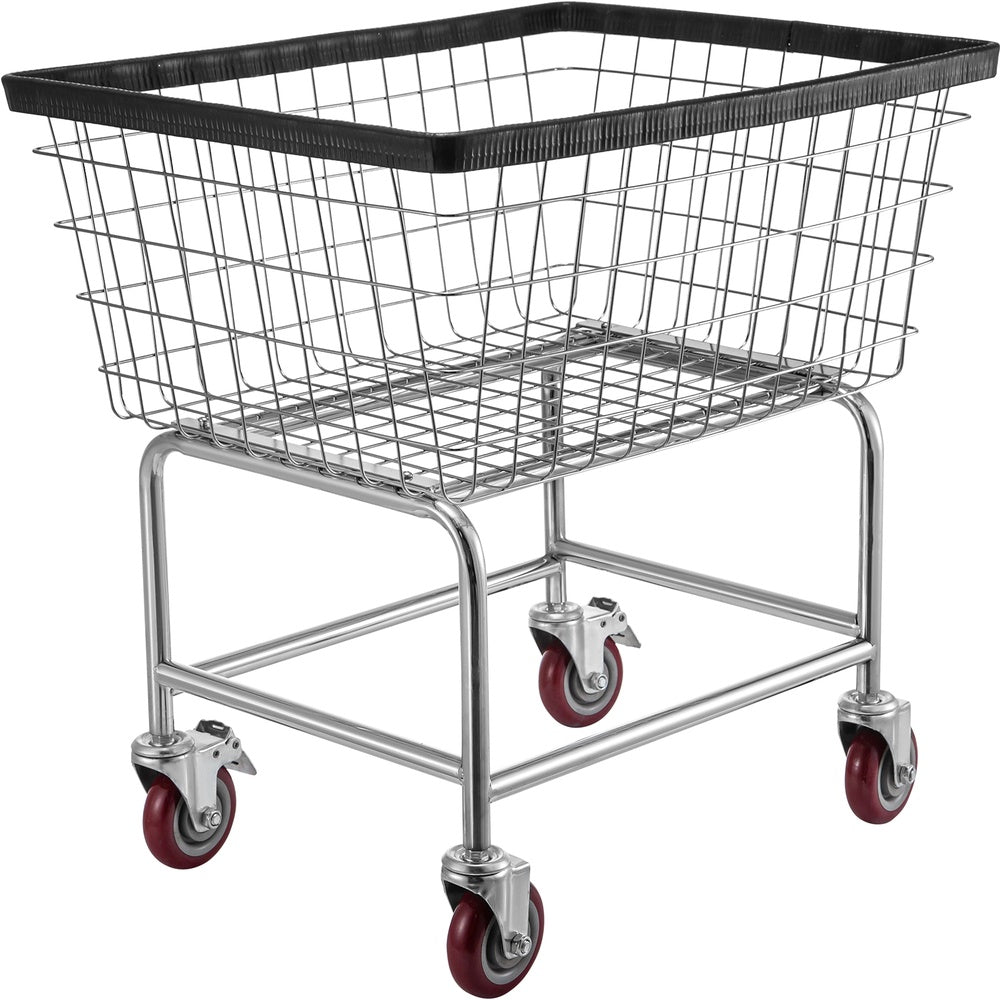 Commercial Wire Laundry Cart with Wheels 2.8 bu. Steel Frame Chrome Finish 4 in. Casters Basket Cart