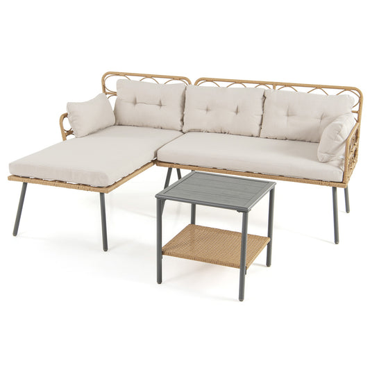 3 Piece PE Rattan Patio Seating Set with Cushions and Storage