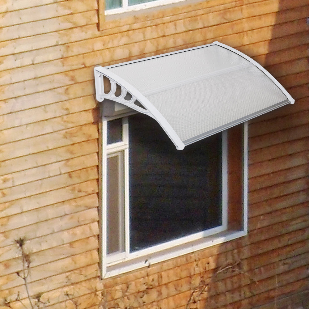39 x 31 inch Clear Door Canopy Awning, Polycarbonate Window Rain Shelter with White Brackets