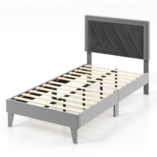 Twin Platform Bed with High Headboard and Wooden Slats-Twin Size