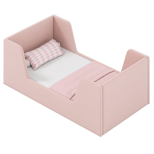 Soft Velvet Toddler Bed Frame with Safety Rails High Resilient Foam Wood Slats 55.51 x 31.1 x 59.06 in. 18 mo-5