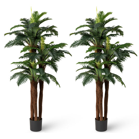 Set of 2 6.3 ft. Artificial Palm Trees with Adjustable Leaves, Faux Indoor and Outdoor Floor Plants