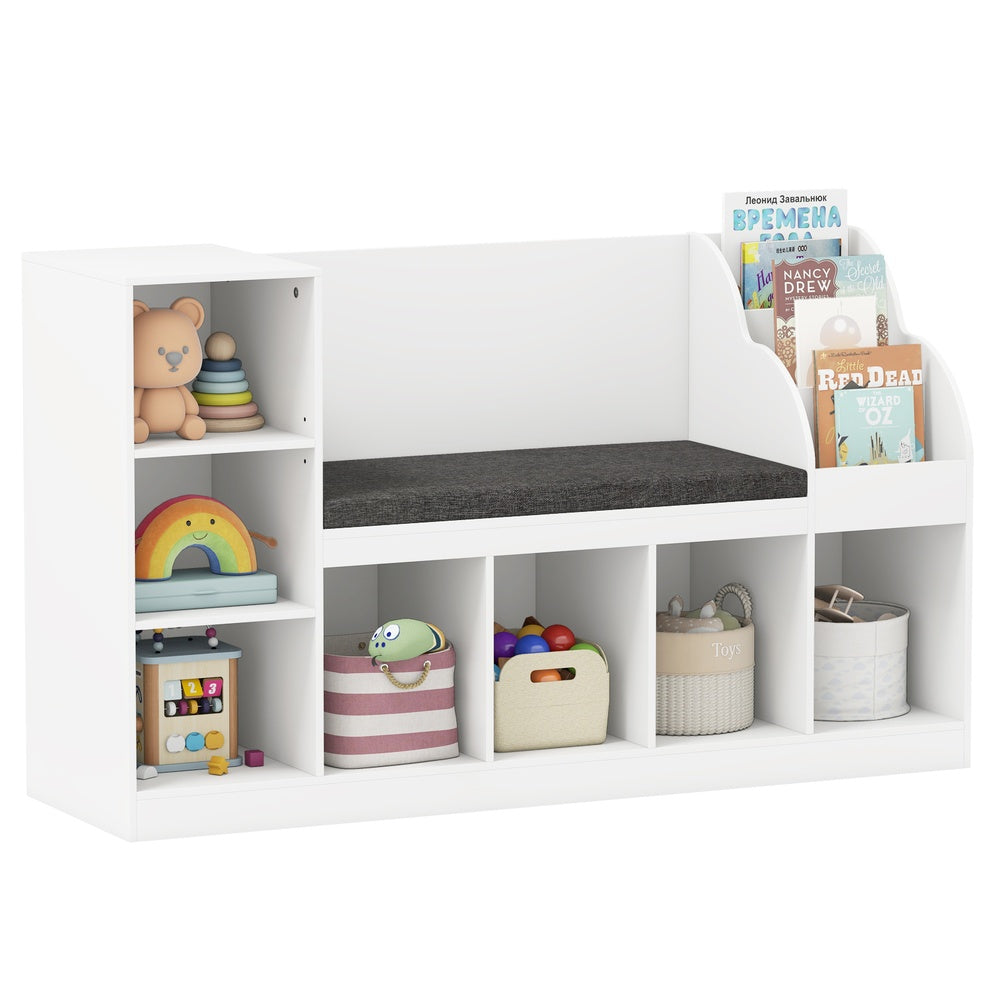Kids Bookcase 3 in 1 Standing Toy Organizer with Reading Nook 7 Cubbies 3 Tier 53.5 x 16 x 32 in. ASTM CPSIA