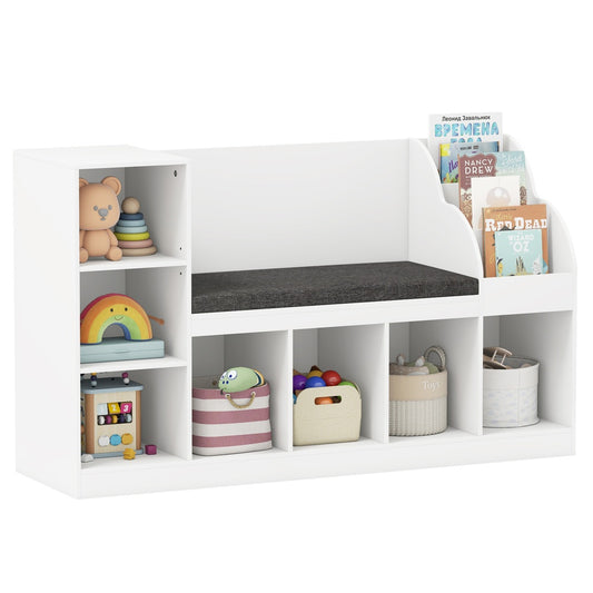 Kids Bookcase 3 in 1 Standing Toy Organizer with Reading Nook 7 Cubbies 3 Tier 53.5 x 16 x 32 in. ASTM CPSIA