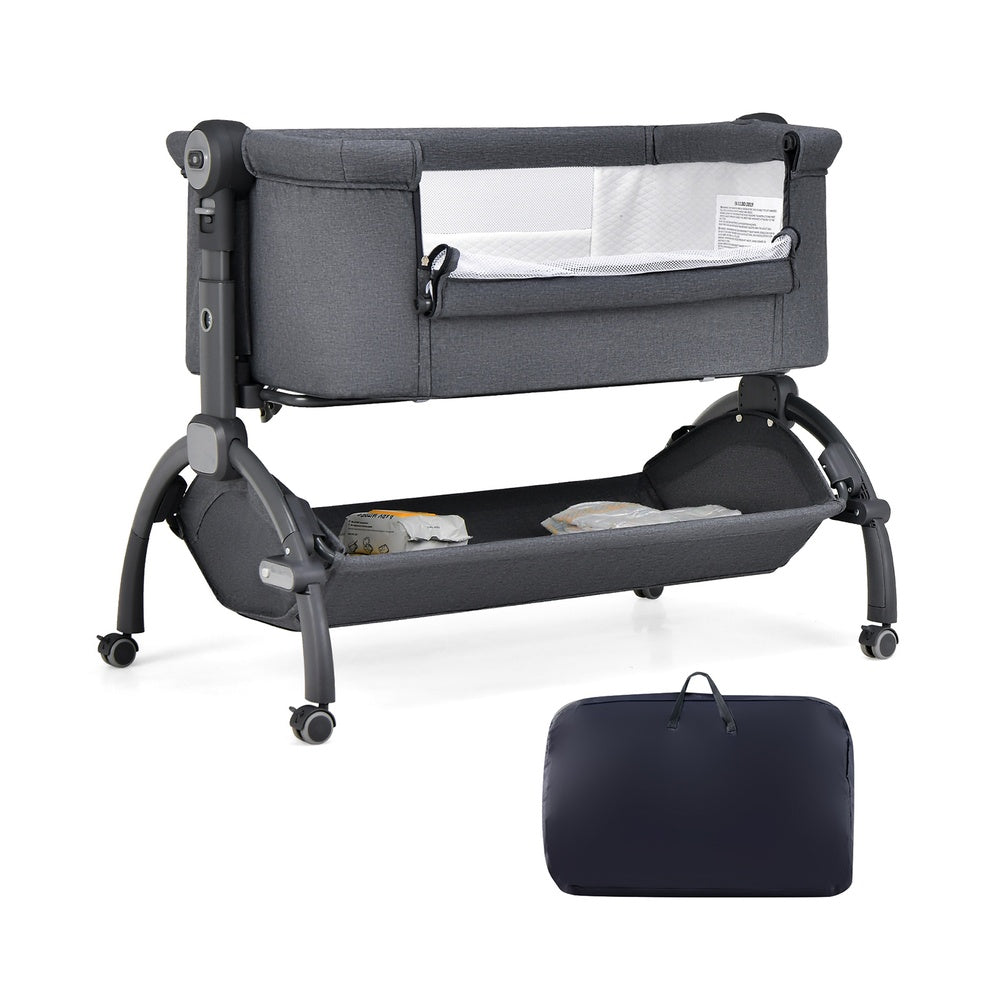 3-in-1 Baby Bassinet with Double-Lock Safety Design and Adjustable Heights, Gray