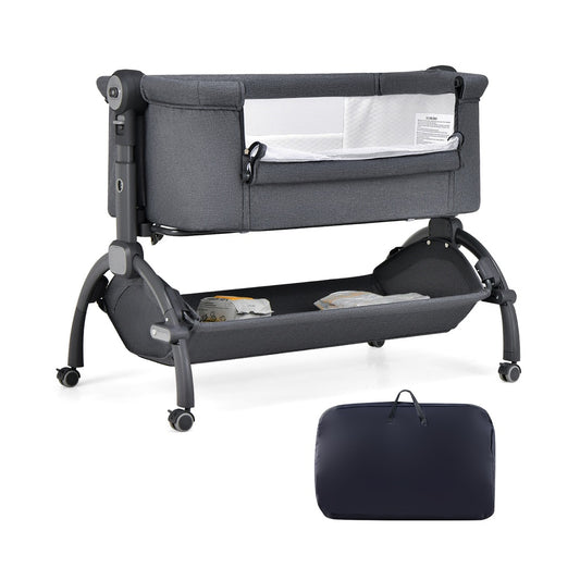 3-in-1 Baby Bassinet with Double-Lock Safety Design and Adjustable Heights, Gray