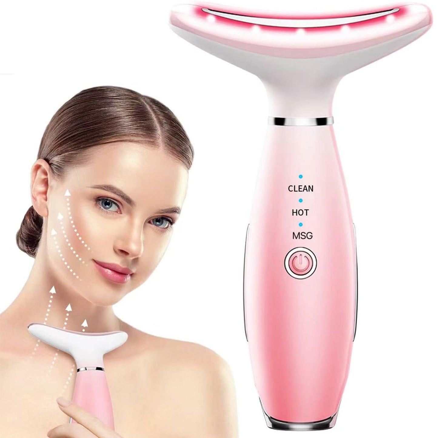 3-in-1 Face and Neck Massager with Heat and Vibration, Rechargeable Skin Care Tool, Pink