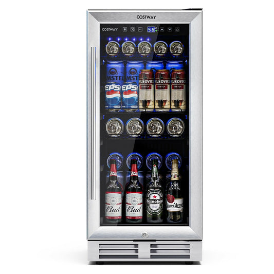 15 in. Built-In Freestanding Beverage Cooler 100 Can 3.5 Cu. Ft. 37 to 64 F Double Glass Door Lock