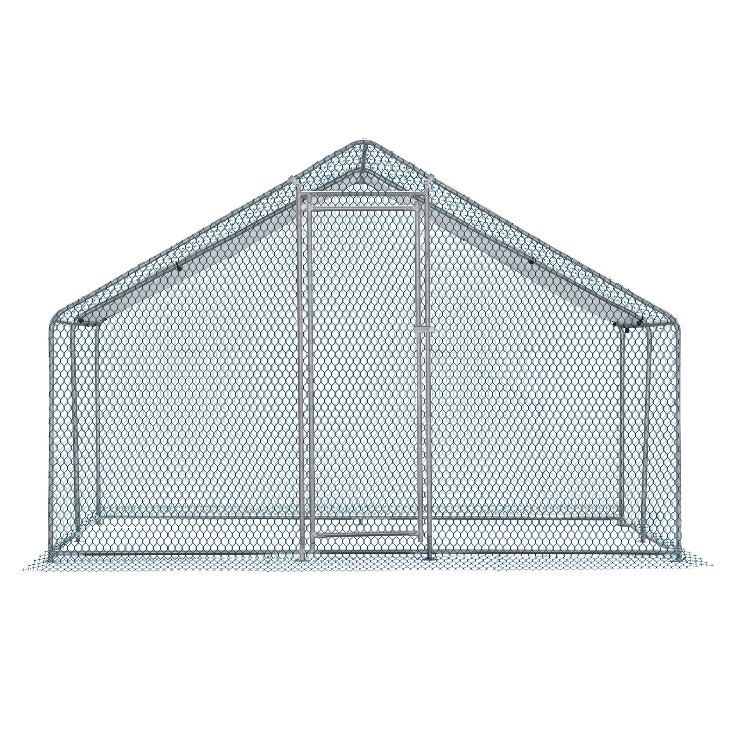 10 x 10 ft Walk-In Metal Chicken Coop with Waterproof Cover, Large Outdoor Poultry Run