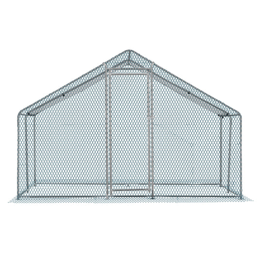 10 x 10 ft Walk-In Metal Chicken Coop with Waterproof Cover, Large Outdoor Poultry Run