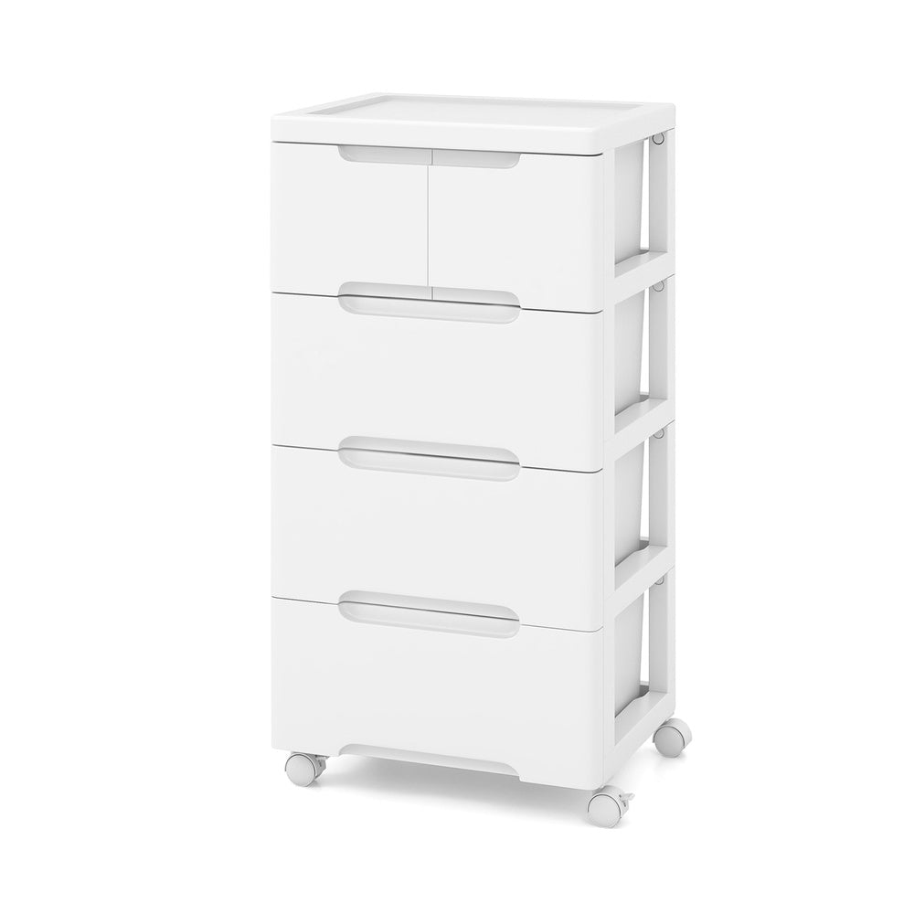 Rolling Storage Cabinet 5 Drawers 4 Universal Wheels (2 Lockable) PP Tool Free Cabinet Top Dual Handle