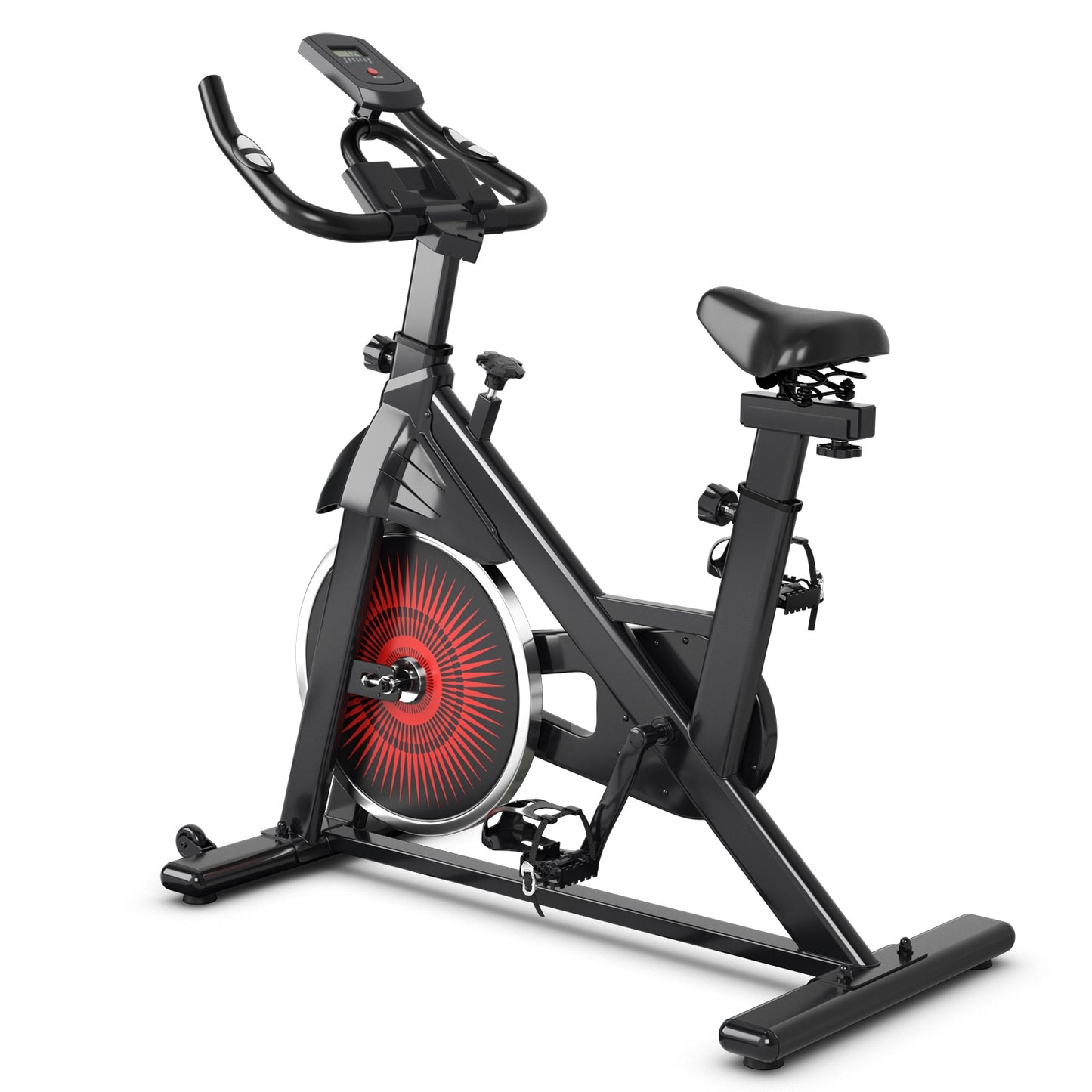 Indoor Cycling Bike Silent Belt Drive Adjustable Resistance LCD Display Phone Holder 2-Way Handle 4-Way Seat Transport