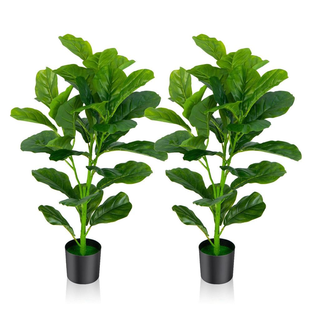 Set of 2 Artificial Fiddle Leaf Fig Trees, Faux Indoor Floor Plants for Living Room, Bedroom and Office Decor