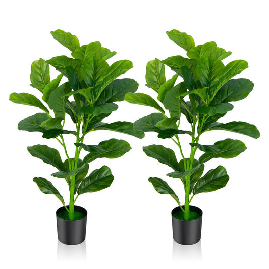 Set of 2 Artificial Fiddle Leaf Fig Trees, Faux Indoor Floor Plants for Living Room, Bedroom and Office Decor