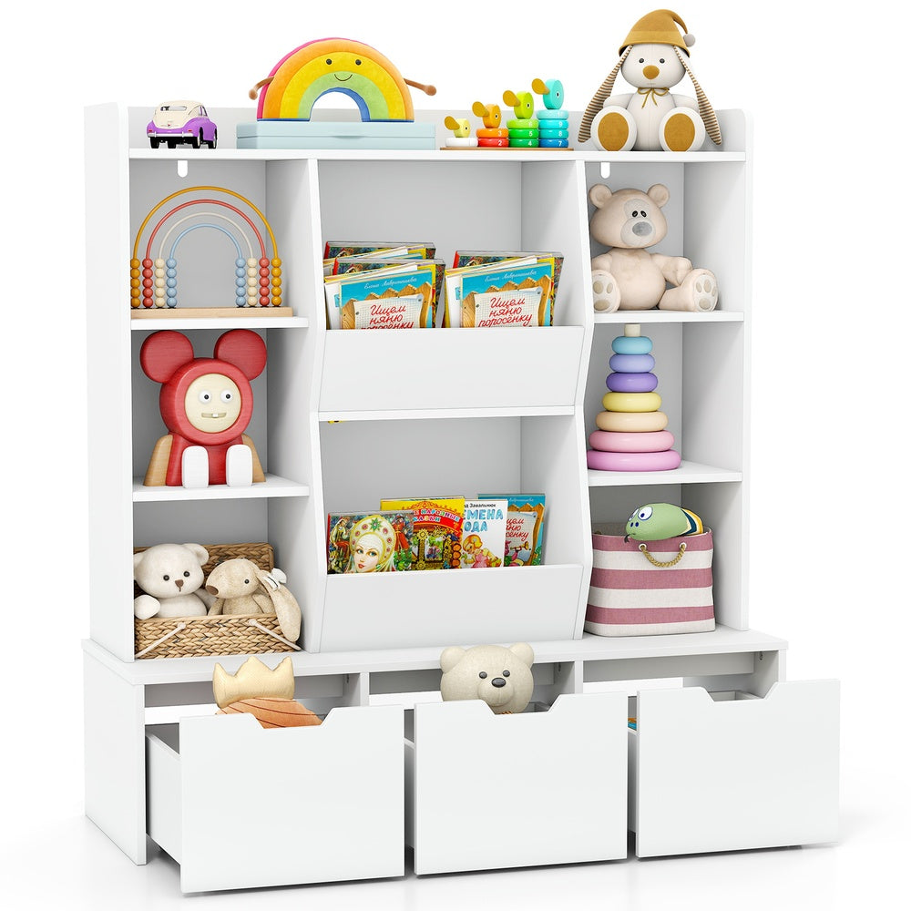 47 in. Children Bookcase Toy Storage Organizer 6 Cubbies 3 Movable Drawers MDF Anti Toppling ASTM CPSIA