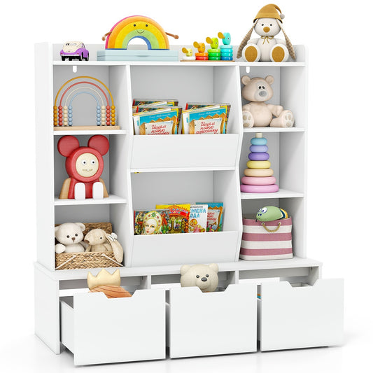 47 in. Children Bookcase Toy Storage Organizer 6 Cubbies 3 Movable Drawers MDF Anti Toppling ASTM CPSIA