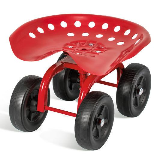 Rolling Gardening Scooter Stool Height Adjustable with 360 Degree Swivel Seat and 4 Quiet Tires