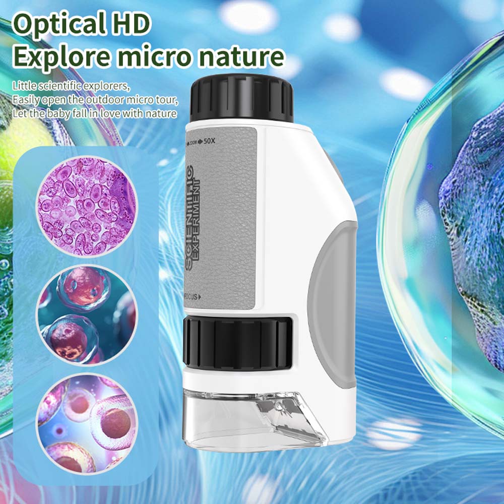 Portable Kids Microscope 50X-300X with LED and UV Illumination, Handheld Science Explorer