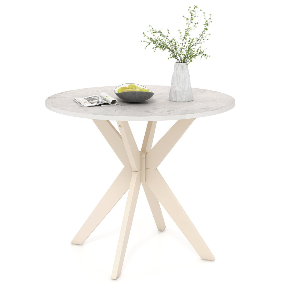 Mid-Century Kitchen  Dining Room Table, 36 in Rectangular Faux Marble Top with Intersecting Pedestal Seats 2-4