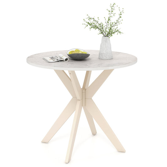 Mid-Century Kitchen  Dining Room Table, 36 in Rectangular Faux Marble Top with Intersecting Pedestal Seats 2-4