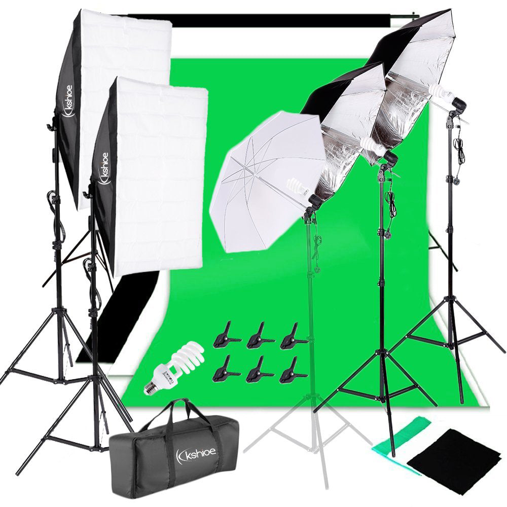 45W Photography Studio Lighting Kit, 4 Light Umbrella Softbox Set with Stands and Backdrop Support