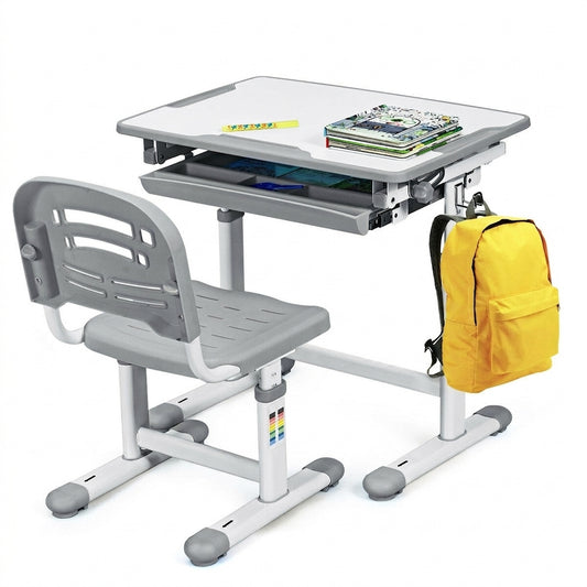 Adjustable Children Multifunctional Study Drawing Desk Chair Set-Green