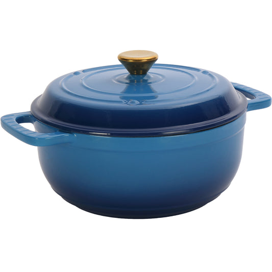 7.5 Quart Enameled Cast Iron Dutch Oven Set with 2 Silicone Mitts, Gradient Blue