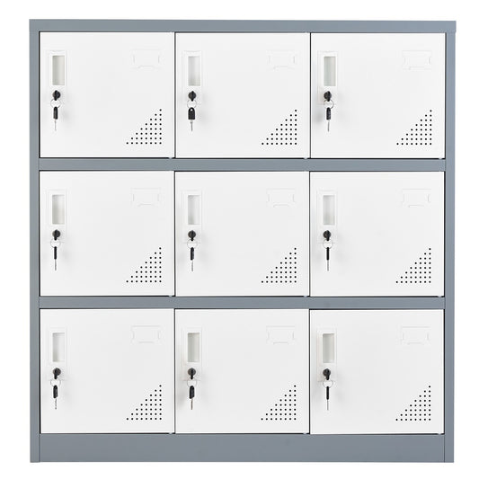 Metal Locker 9 Door 35.4 x 17.7 x 37 in Steel Storage Cabinet 66 lbs/Shelf 593 lbs Total 2 Keys/Door 3 Tier Office Gym