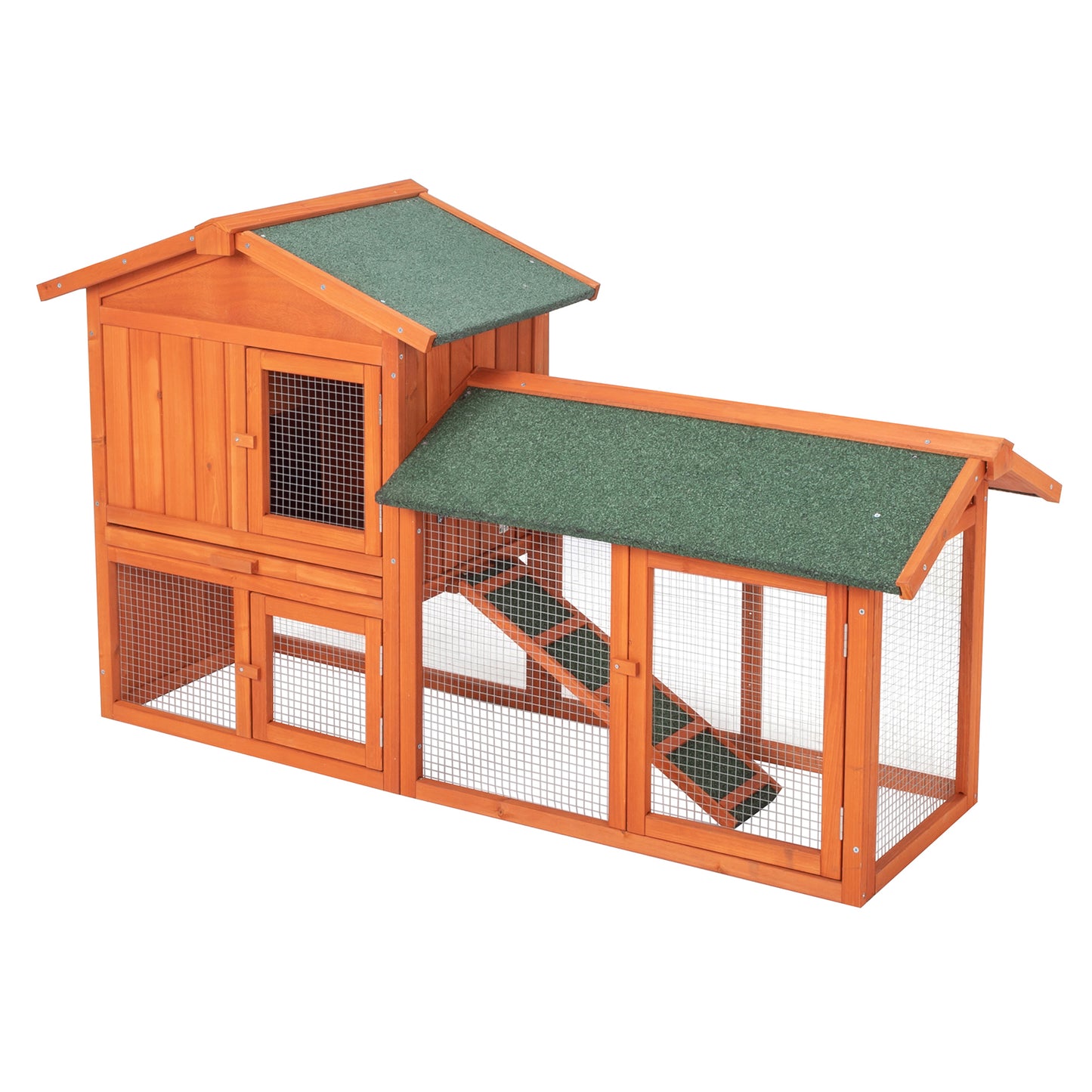 61 inch Wooden Chicken Coop and Rabbit Hutch, 2-Level Outdoor Poultry Cage with Run