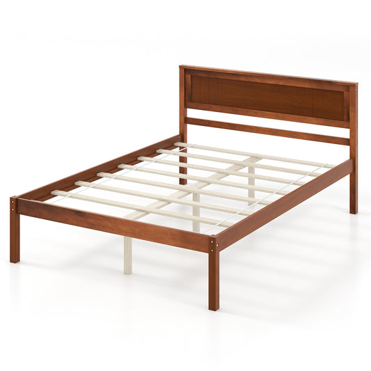 Full Size Bed Frame with Wooden Headboard and Slat Support-Full Size