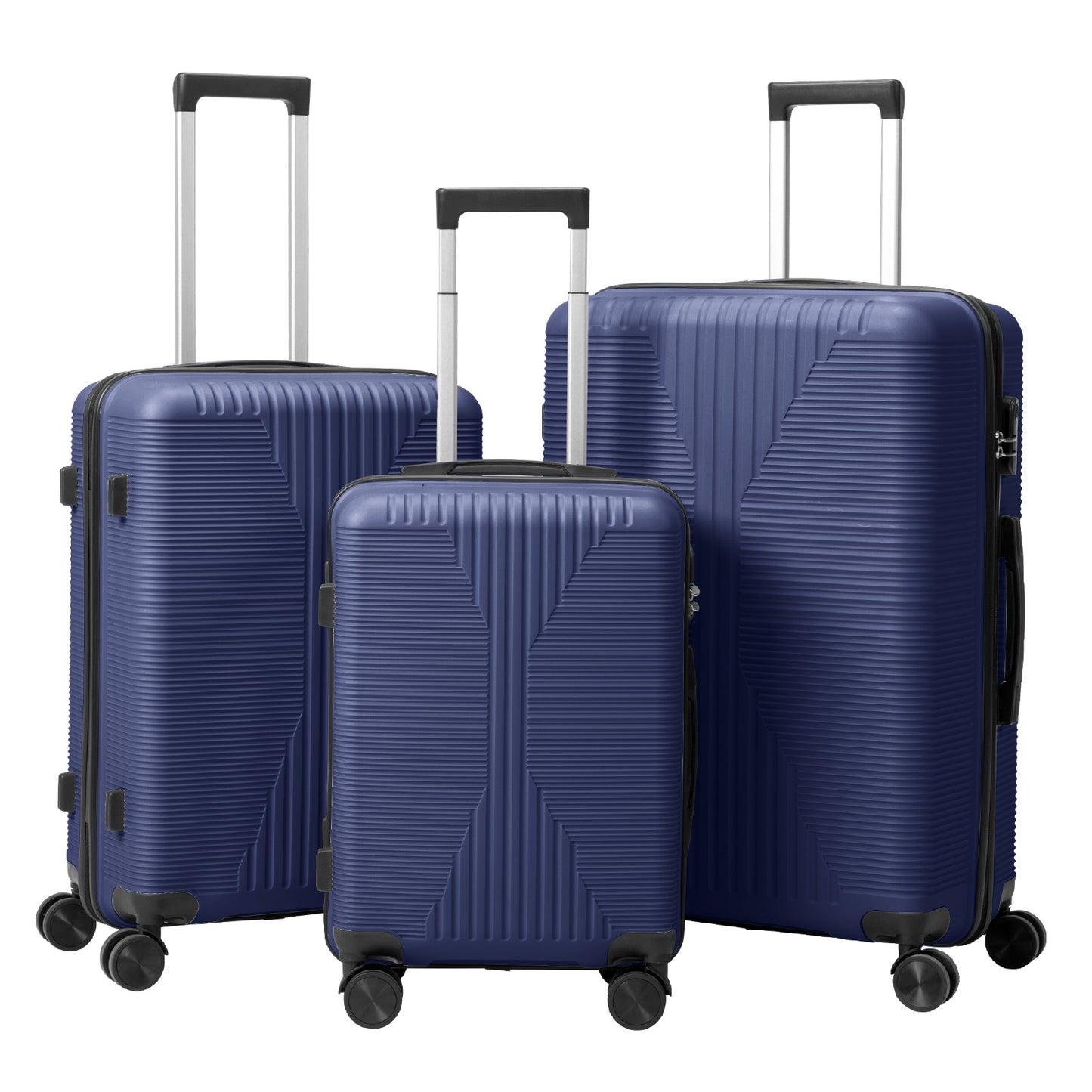 3 Piece PP Luggage Set 20 24 28 inch Hardside Spinner Suitcases, Navy Blue