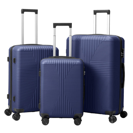 3 Piece PP Luggage Set 20 24 28 inch Hardside Spinner Suitcases, Navy Blue