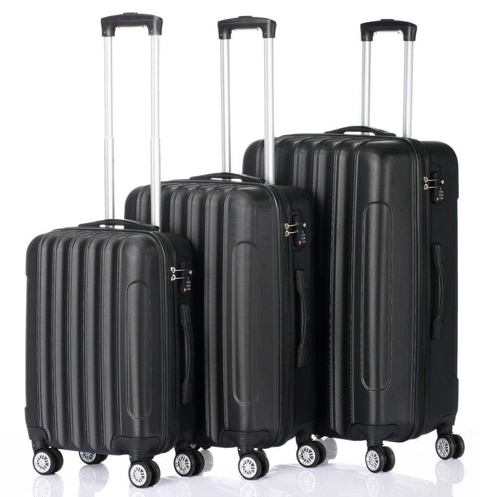 3-in-1 Multifunctional Large Capacity Travel Suitcase Set, Hardside Trolley Luggage, Black
