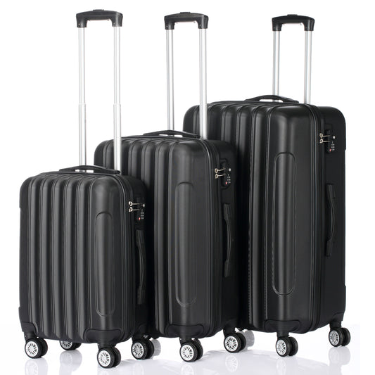 3-in-1 Multifunctional Large Capacity Travel Suitcase Set, Hardside Trolley Luggage, Black