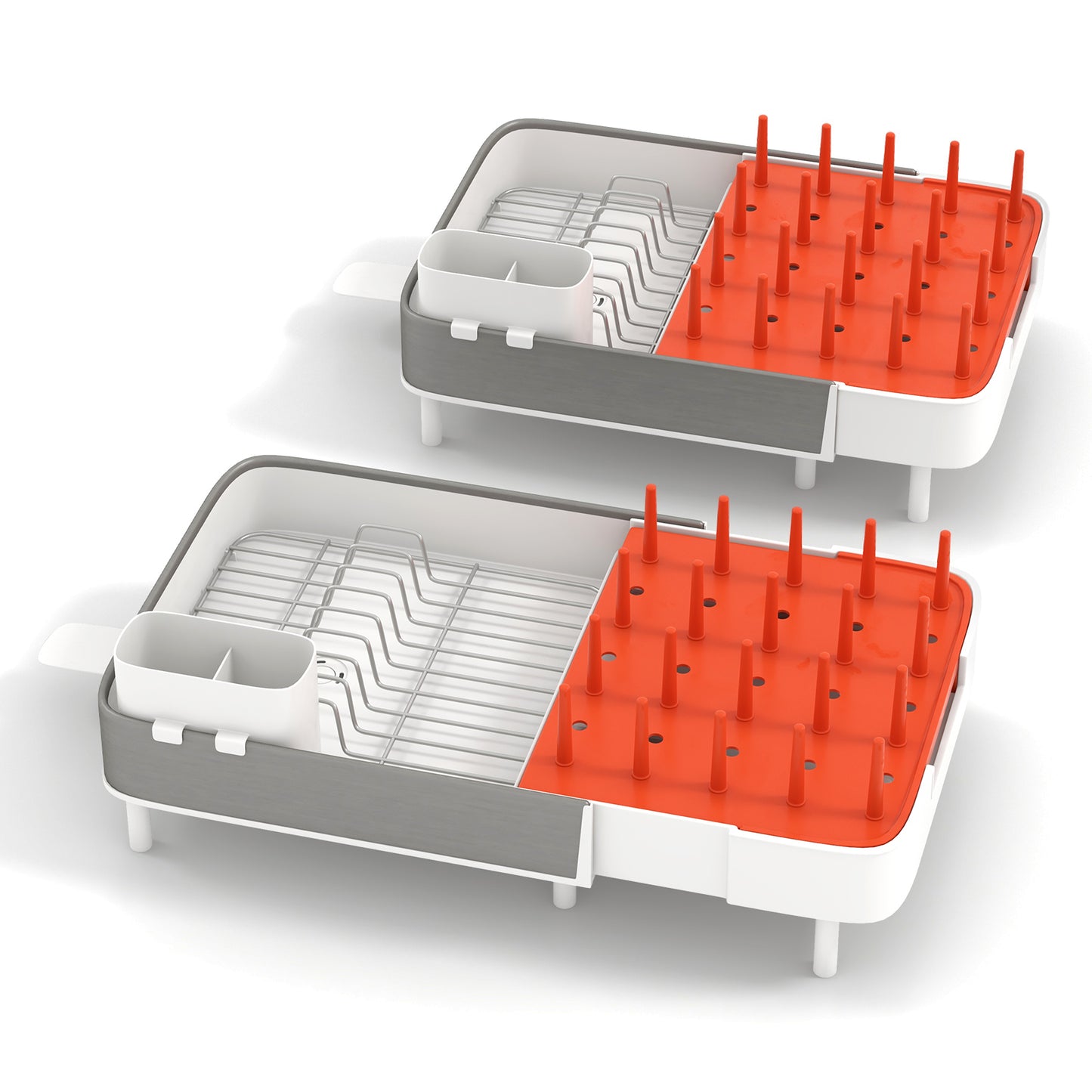 Expandable Dish Drying Rack Dual-Part Stainless Steel Detachable Utensil Holder 360 Rotatable Drain Spout Anti-Slip