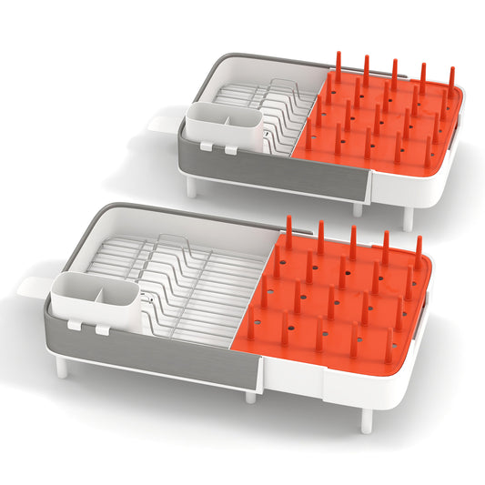 Expandable Dish Drying Rack Dual-Part Stainless Steel Detachable Utensil Holder 360 Rotatable Drain Spout Anti-Slip