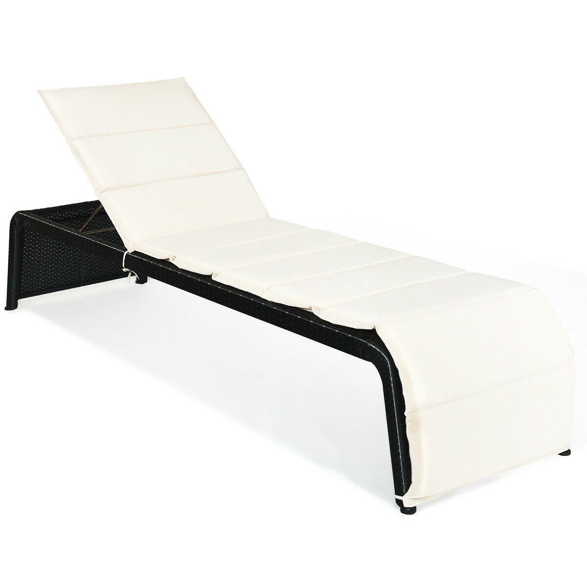 Patio PE Rattan Chaise Lounge with 5-Position Backrest 17-38 in. Height Adjustable Feet + Washable Cushion