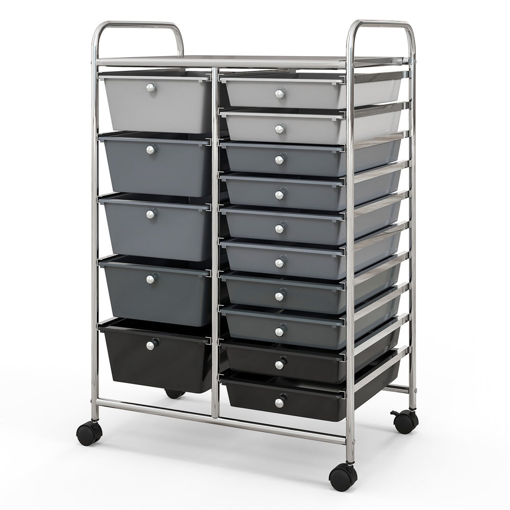 15-Drawer Rolling Storage Cart with Durable Frame and Multi-Use Drawers for Home Organization, Black and Gray