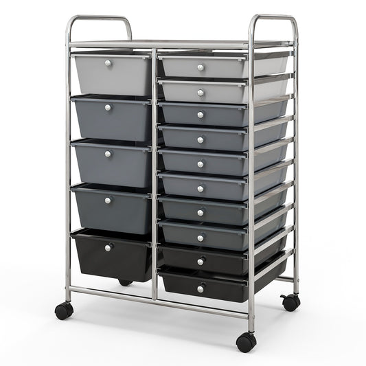 15-Drawer Rolling Storage Cart with Durable Frame and Multi-Use Drawers for Home Organization, Black and Gray