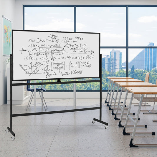 Rolling Double Sided Magnetic Whiteboard on Wheels 72 x 36 in. Aluminum Alloy Frame 4 PU Casters 360 Rotation