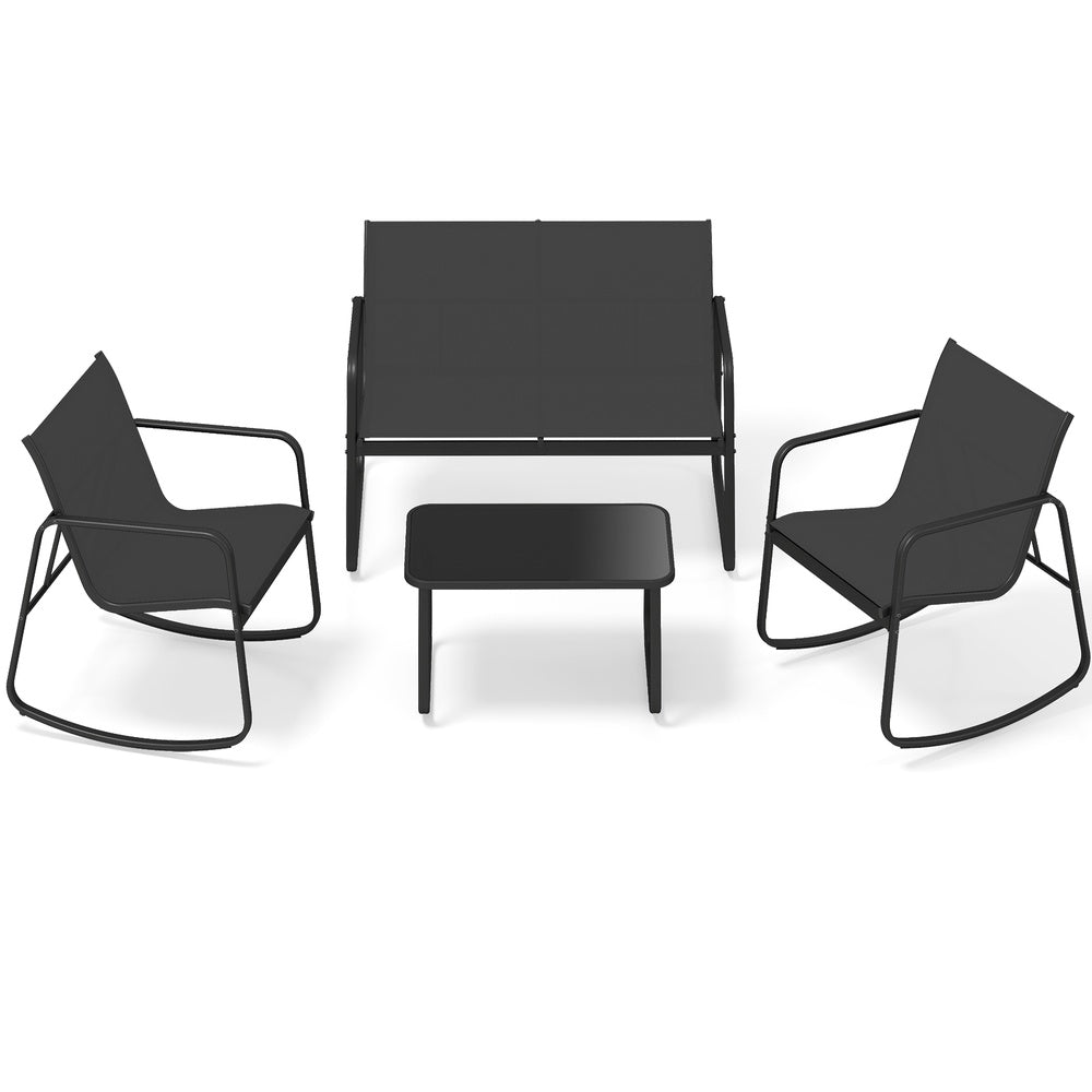 4 Piece Rattan Outdoor Conversation Set with Glass Table