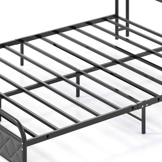 Queen Size Bed Frame with LED Lights and Charging Station-Queen Size